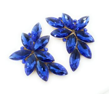 Boucles d'Oreilles Florales Spectaculaires Cristaux Bleu Saphir, Or 4