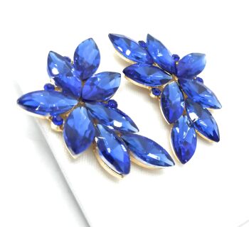 Boucles d'Oreilles Florales Spectaculaires Cristaux Bleu Saphir, Or 8