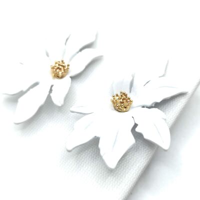 Boucles d'Oreilles Longues Fleur Blanc