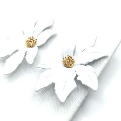 Boucles d'Oreilles Longues Fleur Blanc