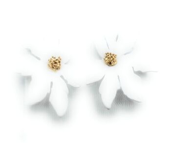 Boucles d'Oreilles Longues Fleur Blanc 3