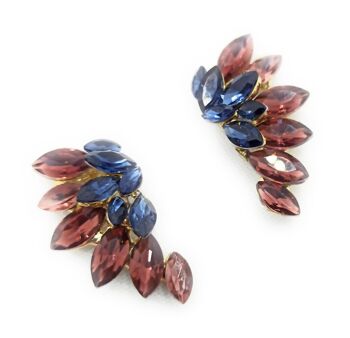 Boucles d'Oreilles Cristaux Brillants Demi Créoles Bleu Mauve 4