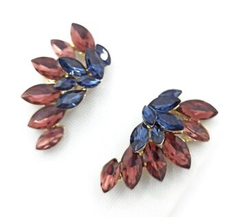 Boucles d'Oreilles Cristaux Brillants Demi Créoles Bleu Mauve 5