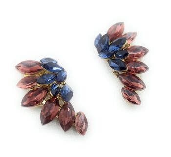 Boucles d'Oreilles Cristaux Brillants Demi Créoles Bleu Mauve 6