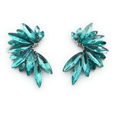 Boucles d'Oreilles Cristaux Brillants Turquoise, Argent