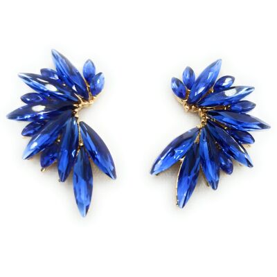 Boucles d'Oreilles Cristaux Brillants Bleu, Doré