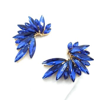 Boucles d'Oreilles Cristaux Brillants Bleu, Doré 3