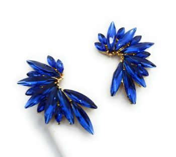 Boucles d'Oreilles Cristaux Brillants Bleu, Doré 5