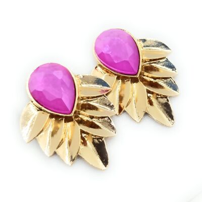 Gold Earrings with Crystal Gold Laurel Leaves Bougainvillea