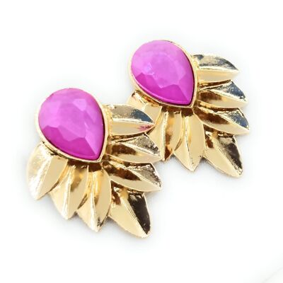 Gold Earrings with Crystal Gold Laurel Leaves Bougainvillea