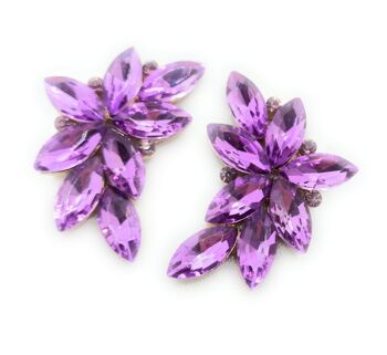 Boucles d'Oreilles Florales Spectaculaires Cristaux Violets, Or 3