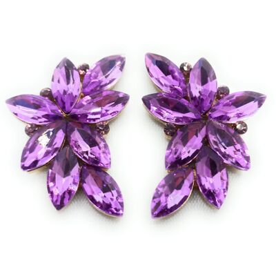 Spectacular Floral Earrings Purple Crystals, Gold