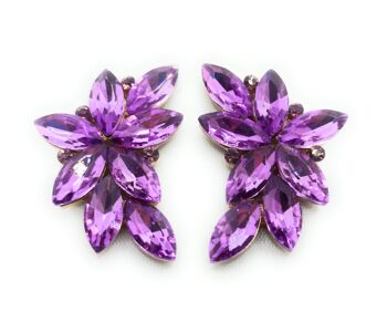 Boucles d'Oreilles Florales Spectaculaires Cristaux Violets, Or 1