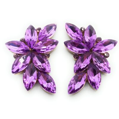 Spectacular Floral Earrings Purple Crystals, Gold