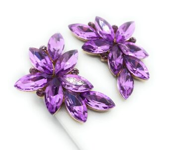 Boucles d'Oreilles Florales Spectaculaires Cristaux Violets, Or 5