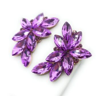 Boucles d'Oreilles Florales Spectaculaires Cristaux Violets, Or 7