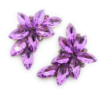 Boucles d'Oreilles Florales Spectaculaires Cristaux Violets, Or 8