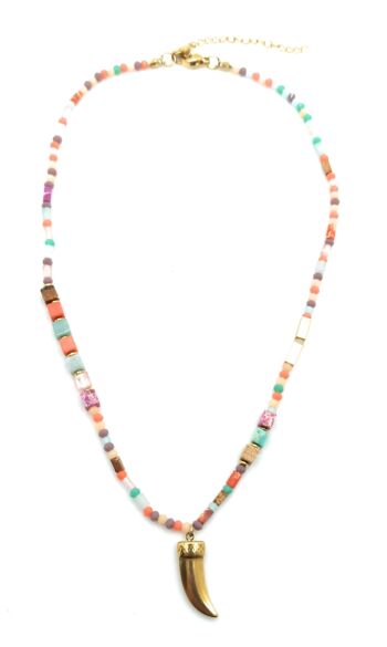Collier Court Perles Cristal Multicolores Pendentif Doré 3