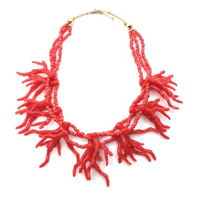 Dreifache kurze Halskette Rote Koralle