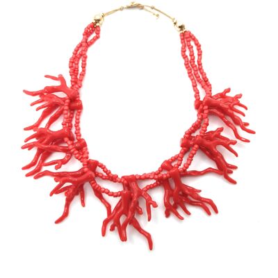 Dreifache kurze Halskette Rote Koralle