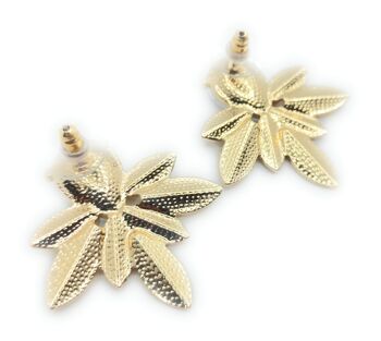 Boucles d'Oreilles Dorées avec Feuilles de Laurier Or Cristal Blanc 2