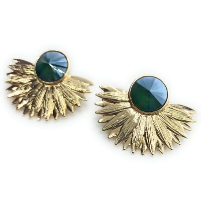 Golden Earrings with Crystal Green Sun Gold