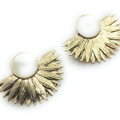 Boucles d'Oreilles Dorées avec Cristal Rond Blanc Soleil Or