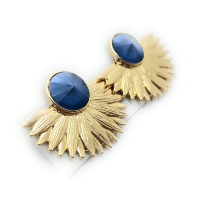 Golden Earrings with Crystal Round Blue Sun Gold