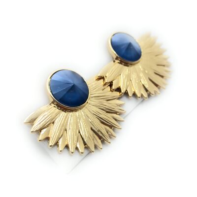 Golden Earrings with Crystal Round Blue Sun Gold