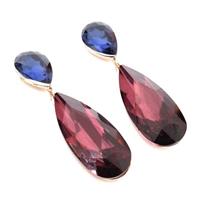 Boucles d'Oreilles Longues Cristaux Brillants Bleu Mauve