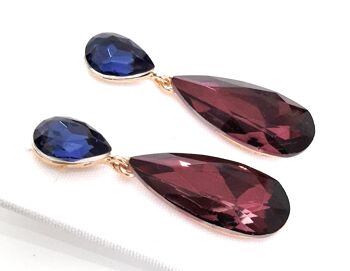 Boucles d'Oreilles Longues Cristaux Brillants Bleu Mauve 4