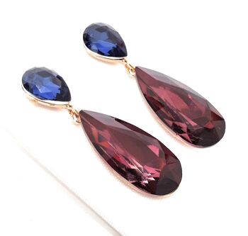 Boucles d'Oreilles Longues Cristaux Brillants Bleu Mauve 5