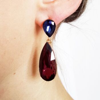 Boucles d'Oreilles Longues Cristaux Brillants Bleu Mauve 2