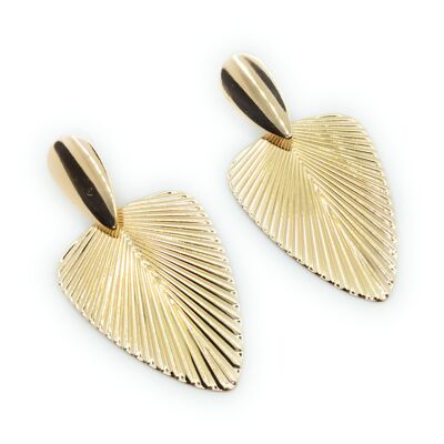 Large Golden Earrings XL Palm Leaf Shiny Gold
