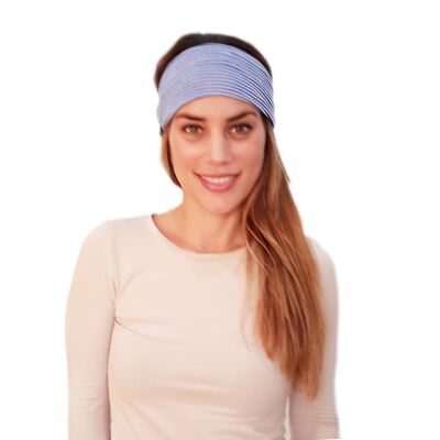 Elastic Hair Band with Knot Fine Stripes Blue White