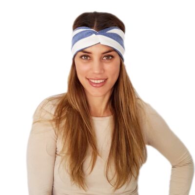 Elastic Hair Band with Knot Blue White Stripes