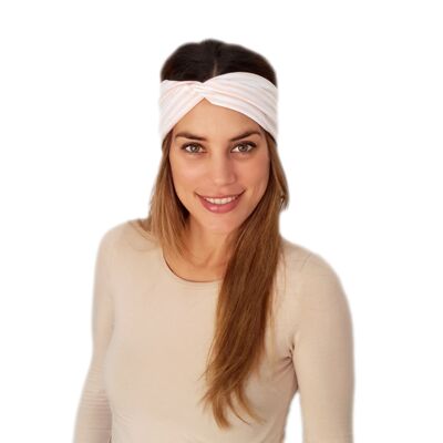 Elastic Headband with Knot Salmon White Stripes