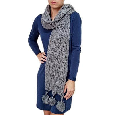 Long Knitted Pompom Scarf Light Gray (last unit!)