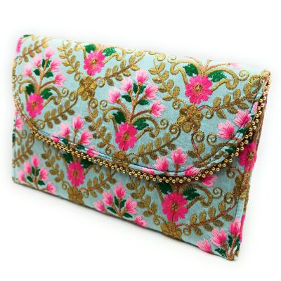 Large Clutch Bag Embroidered Crafts, Celeste Fuchsia