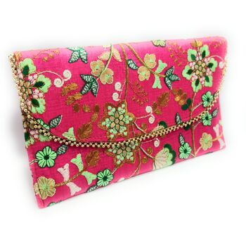 Grande Pochette Brodée Artisanat, Vert Fuchsia 3