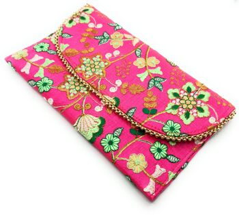 Grande Pochette Brodée Artisanat, Vert Fuchsia 4