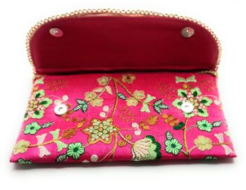 Grande Pochette Brodée Artisanat, Vert Fuchsia 7