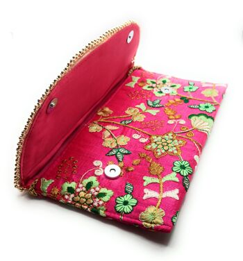 Grande Pochette Brodée Artisanat, Vert Fuchsia 8