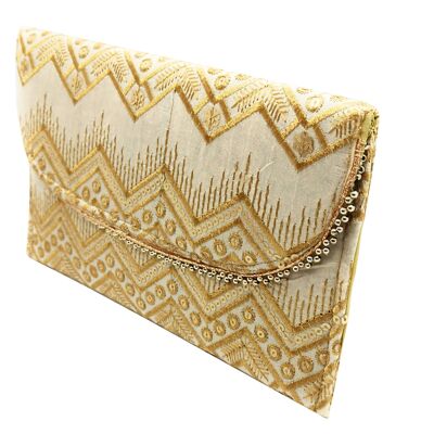 Large Clutch Embroidered Crafts, Beige Gold