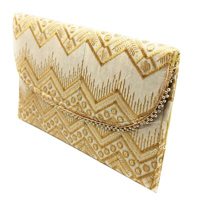 Large Clutch Embroidered Crafts, Beige Gold