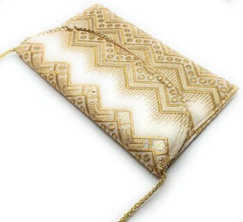 Grande Pochette Brodée Artisanat, Beige Doré 8