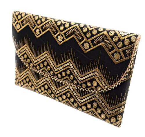 Cartera De Mano Grande · Artesanía bordada, Negro Oro