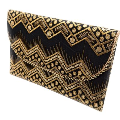 Large Clutch Embroidered Crafts, Black Gold
