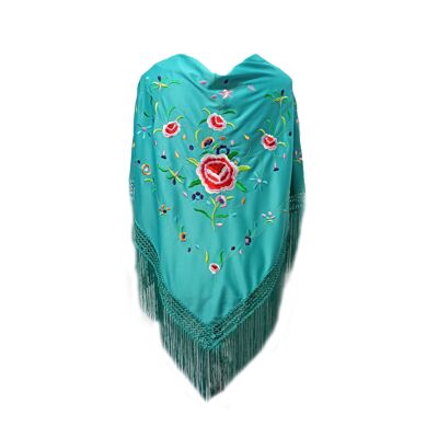 Embroidered flamenco shawl · Turquoise (175 x 85cm) last unit!