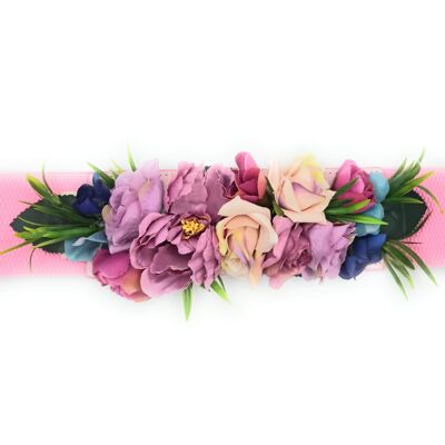 Ceinture Fleur Rose Pivoine Mauve Ruban